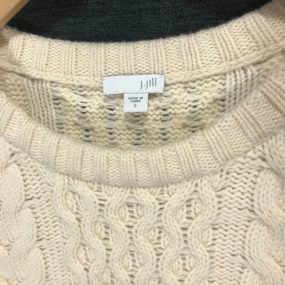 J. Jill Cable Knit Sweater Lambswool Blend Crew‎ Neck Pullover Ivory Small